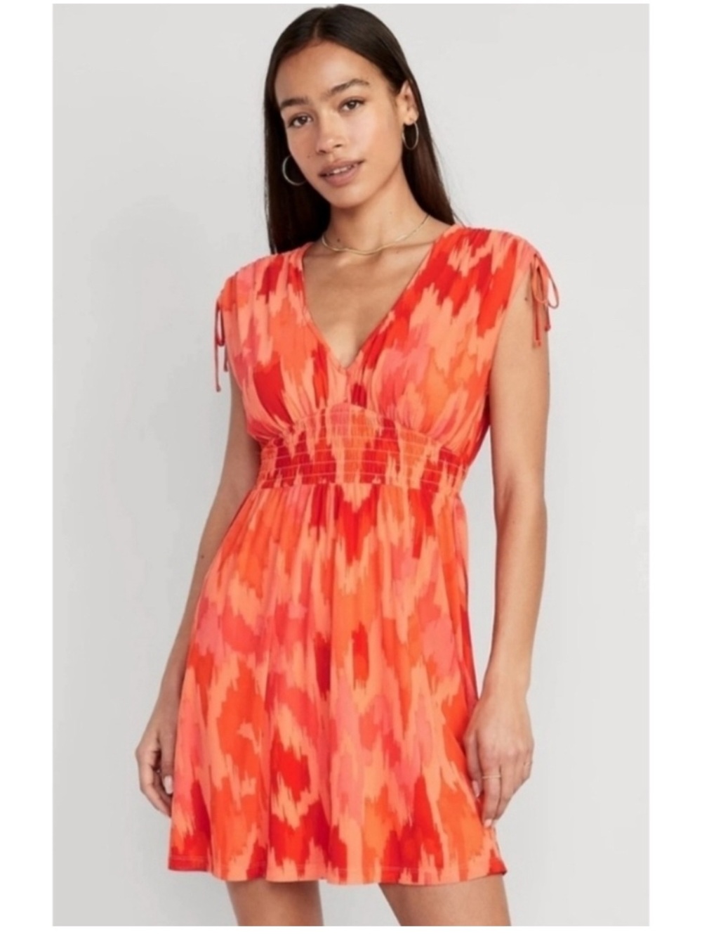 Old Navy Coral and Red V-Neck Mini Dress